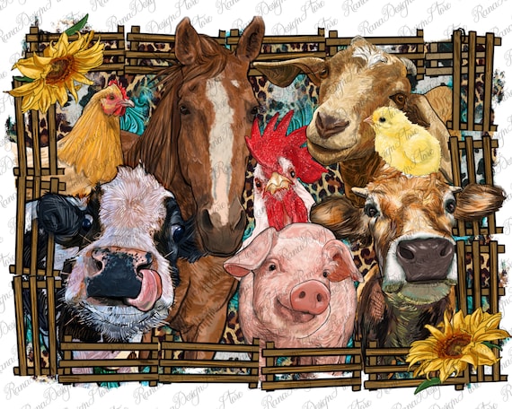 Western Farm Animals Png Sublimation Design, Western Heifer Png, Farm Cow Png, Western Angus Png,Western Farm Pig Png, Instant Download