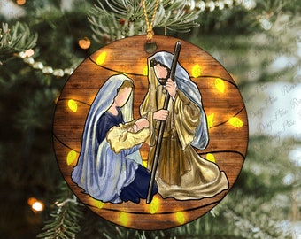 Oh Holy Night Christmas Ornament Png, Western Round Christmas Ornament Png, Nativity Png, Christmas Scene Ornament Sublimation Png Download