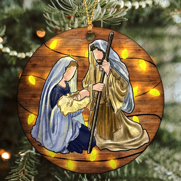 Oh Holy Night Christmas Ornament Png, Western Round Christmas Ornament Png, Nativity Png, Christmas Scene Ornament Sublimation Png Download