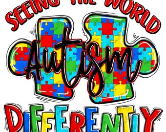 Descarga de diseño de sublimación PNG de autismo que ve el mundo de manera diferente, PNG de concientización sobre el autismo, PNG de autismo, PNG de rompecabezas de autismo, descarga de sublimación