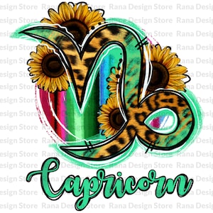 Capricorn Zodiac Sublimation Design, Capricorn png,Leopard Capricorn,Western Capricorn,Sunflower Capricorn,Serape Capricorn,Digital Download