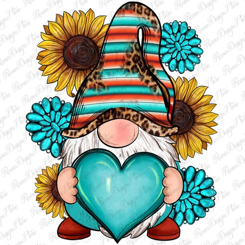 Download del design di sublimazione del png di gnomo occidentale, png di gnomo serape, png di gnomo carino, png di girasoli, download di disegni sublimati