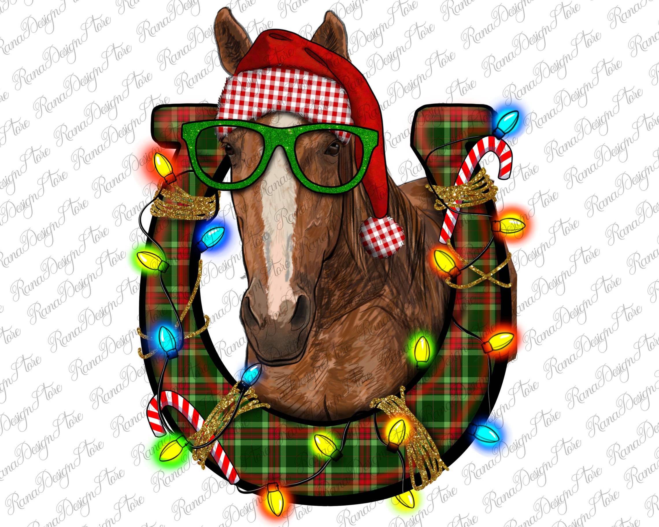 Christmas Horseshoe With Horse Png Sublimation Design, Christmas ...