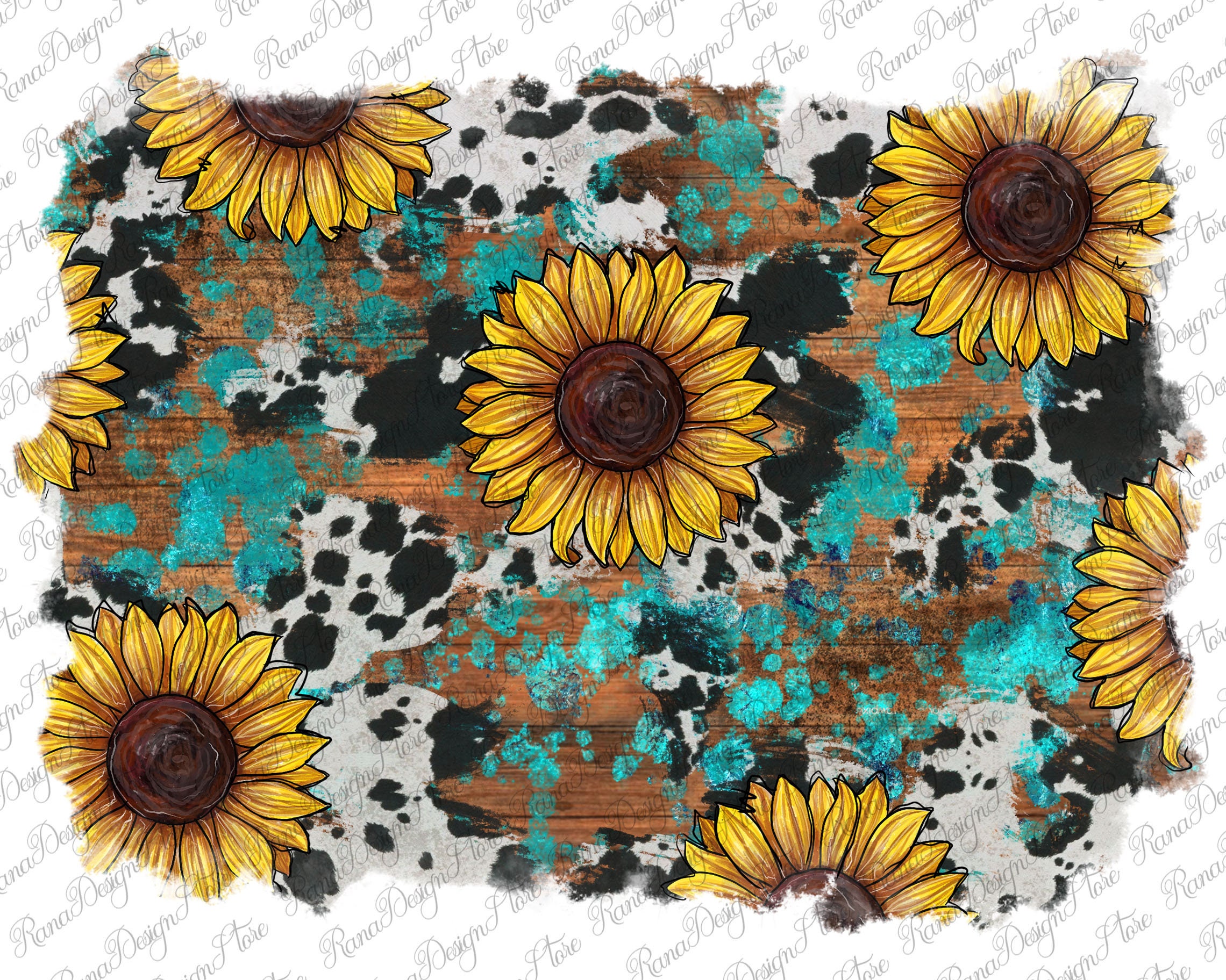 Cowhide Sunflower Western Distressed Background Png Design - Etsy