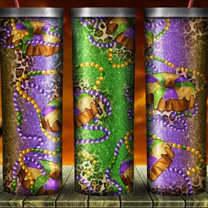 Mardi Gras King Cake and Leopard Tumbler Png Sublimation Design, Mardi Gras Png, Mardi Gras Cake  Png, Western Design Png, Digital Downloads