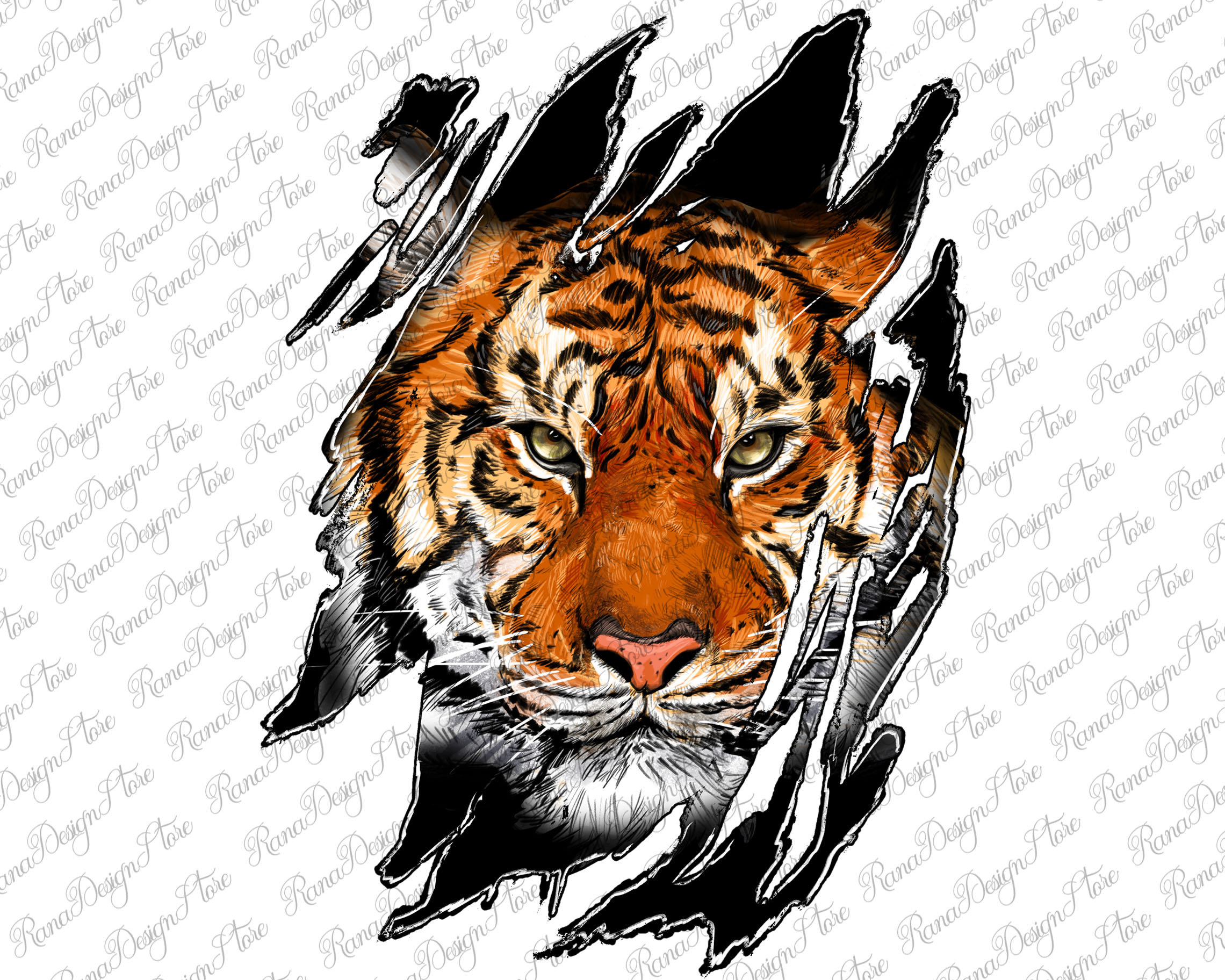 Tiger Face Scratch Shadow Png Sublimation Designtiger Png - Etsy