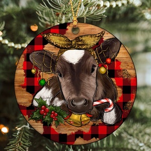 Christmas Ornament Baby Cow Png, Western Christmas Ornament Png, Round Christmas Ornament, Christmas Ornament Sublimation Design Download