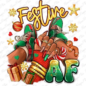 Festive af Christmas black girl sneakers png sublimation design download, black woman png, Christmas png, sublimate designs download