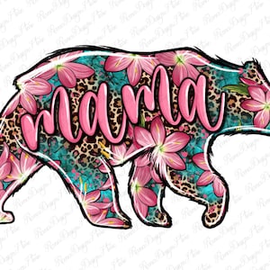 ピンクの花柄ママベア png 昇華デザインのダウンロード、母の日 png、ママベア png、ラブママ png、昇華デザインのダウンロード