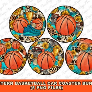 Western Basketball car coaster png sublimation design bundle, western car coaster png, sport car coaster png, sublimate designs download
