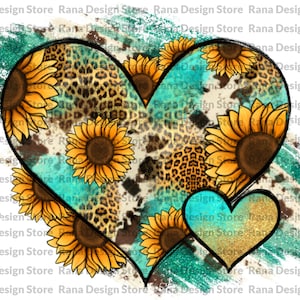 Leopard Sunflower Cowhide Glitter_Heart PNG Sunflower Png | Etsy