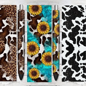 cowhide glitter pen wrap png sublimation design download, western pattern png, sunflowers pen wrap png, sublimate designs download