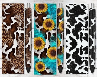 cowhide glitter pen wrap png sublimation design download, western pattern png, sunflowers pen wrap png, sublimate designs download