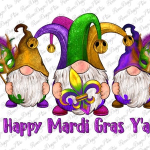 Happy Mardi Gras Y&#39;all Gnomes Png Sublimation Design, Mardi Gras Png, Mardi Gras Gnome Png, Gnome Png, Fleur De Lis Png, Digital Download