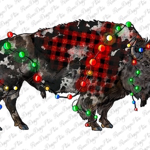 Bisonte De Natal Com Luzes De Natal Png Design De Sublimação, Christmas Bison Png, Xmas Bison Png, Western Christmas Png, Download Instantâneo