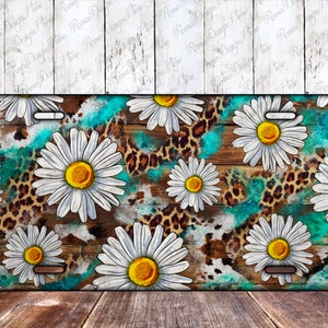 Leopard And Daisy License Plate Sublimation Design, Western License Plate,License Plate Sublimation Template,Digital Download,
