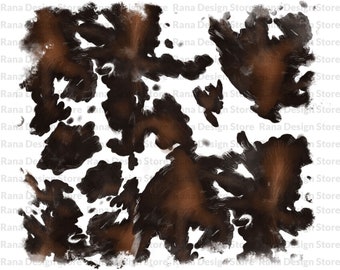 Fond de peau de vache noir blanc et brun Png, Png de peau de vache, téléchargement numérique, fond occidental, Sublimation Png, fond aquarelle de peau de vache,
