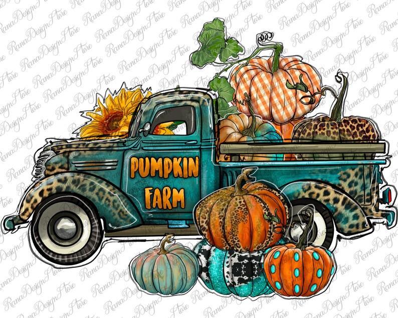 Western Pumpkin Farm Truck Png Sublimacja Projektu, Farm Truck Png, Pumpkin Truck Png, Gemstone Pumpkin Png, Leopard Pumpkin, Natychmiastowe Pobieranie