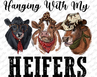 Hängande med mina kvigor png sublimeringsdesign, cowboyhatt png, Black Angus png, kviga png, kalv png, västerländsk boskap png, direkt nedladdning