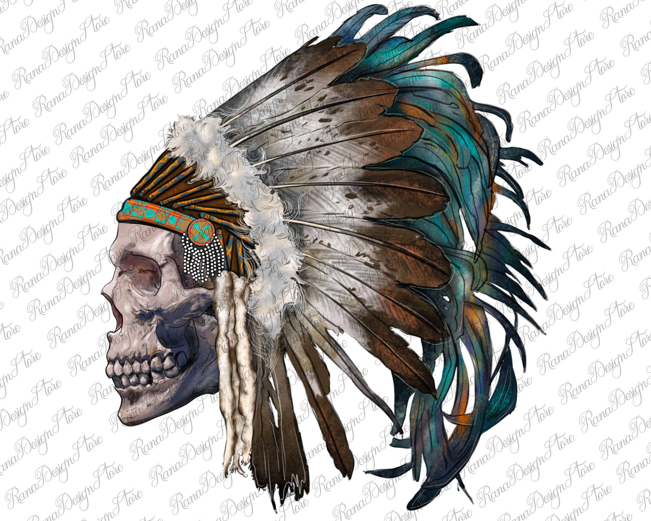 Skull With Indian Headdress Png Sublimation Design, Indian Png, Indian ...
