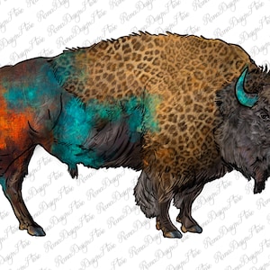 Design de sublimação Leopard Bison Png, Western Bison Png, Leopard Bison Png, American Bison Png, Bison Png, Aztec Bison Png, Download instantâneo