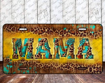 Turquoise and Leopard Mama License Plate Sublimation Design,Western License Plate,Mama License Plate,Mama Png,Leropard Png,Digital Download,
