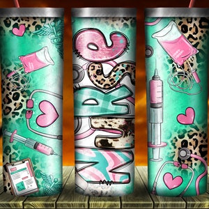 Nurse 20 oz skinny tumbler png sublimation design download, tumbler wrap png, 20 oz tumbler designs, Nurse tumbler png download