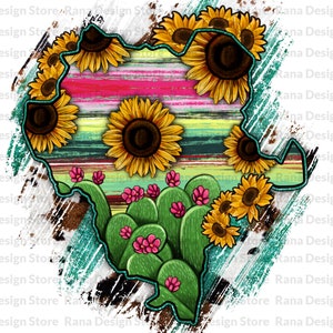 Durango State Mexico Sunflower Flag, Messico, Western Cactus, Serape Pattern, Western Digital Download, Png Sublimation, Instant Download