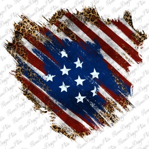 May include: A distressed American flag design with a leopard print background. The flag is red, white, and blue with a blue field of stars. The design is perfect for patriotic crafts and projects.