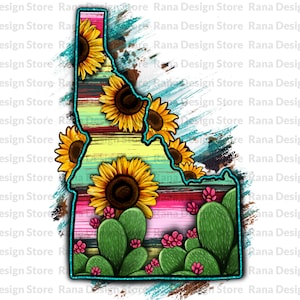 Mapa de Idaho Png, Diseño de mapa de idaho y cactus, Mapa de Idaho, Mapa de Idaho, Girasol de Idaho, Serape, Oeste de Idaho, Diseño de sublimación, Descarga digital