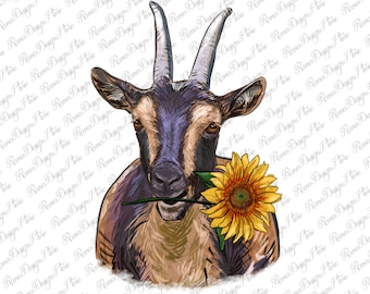 Dark Goat With Sunflower Png Sublimation Design, Goat Png, Sunflower Goat Png, Western Goat Png, Sublimation Design, Instant Download