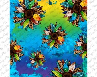 Turquoise Sunflower Background, Sunflower Png, Leopard Png,Turquoise Background, Glitter Png, Instant Download, Png Sublimation Design