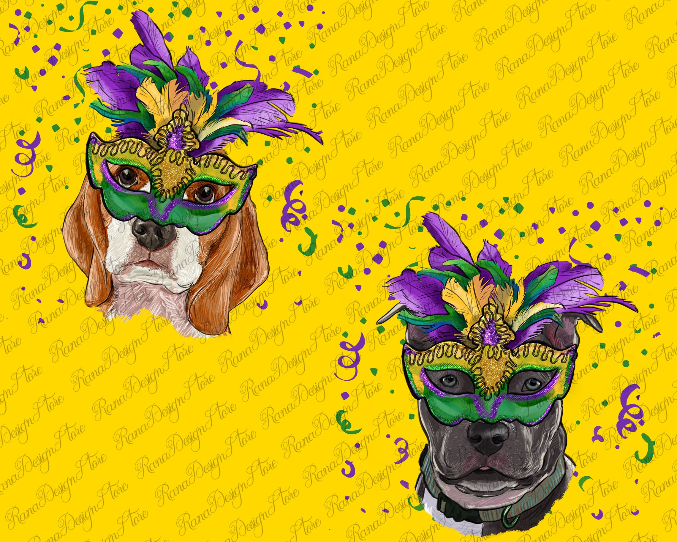 Mardi Gras Dogs With Masks Png Bundle Sublimation Design | Etsy