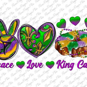 Peace Love King Cake Png Mardi Gras Sublimation Design, Mardi Gras Png, Mardi Gras Love Png, King Cake Png, Digital Download