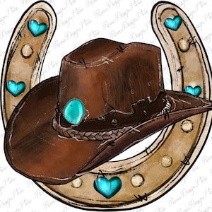 Cowboy Hat Horseshoe Png Sublimation Design, Cowboy Hat Png, Horseshoe Png, Teal Horseshoe Png, Western Design Png, Instant Download
