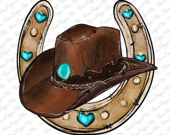 Cowboyhatt och hästsko png sublimeringsdesign, cowboyhatt png, hästsko png, kricka hästsko png, western design png, direkt nedladdning