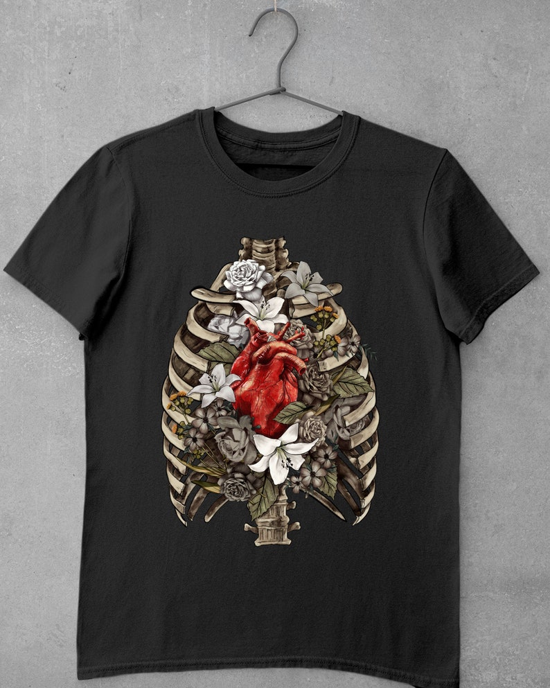 Skelet Ribbenkast Hart png Sublimatie Ontwerp, Handgetekend Anatomisch Hart png, Menselijk Hart png, Anatomisch Menselijk Hart Png, Digitale Download afbeelding 3