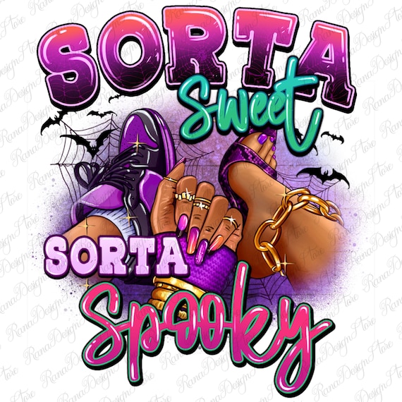 Sorta sweet sorta spooky sneaker and heel afro woman png sublimation design download, afro woman png, Happy Halloween png, designs download