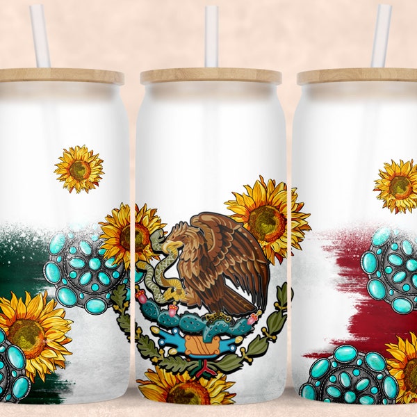 Mexican Flag sunflowers and gemstone libbey glass png sublimation design download, Mexican Flag libbey glass png, sublimate designs download