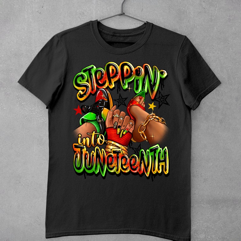Steppin' into Juneteenth sneaker and heel afro woman png, afro woman png, Juneteenth png, black woman png,sneakers life png,designs download image 3