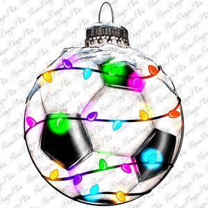 Soccer Png Sublimation Design,Christmas Lights Soccer Ball Pattern Christmas Ornament Png, Merry Christmas Soccer Png, Sports PNG Downloads