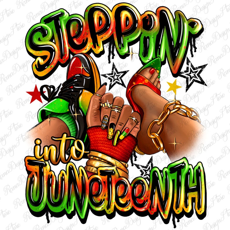 Steppin' into Juneteenth sneaker and heel afro woman png, afro woman png, Juneteenth png, black woman png,sneakers life png,designs download image 1