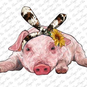 Baby Pig With Cowhide Ribbon Png Sublimation Design, Baby Pig Png, Pig Png, Sunflower Pig Png, Png Sublimation Design, Instant Download