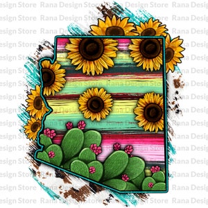 Arizona Karte Png, Sonnenblume und Kaktus Arizona Karte Design, Arizona Karte, Sonnenblume Arizona, Serape Arizona, Western Arizona, Sublimation Design