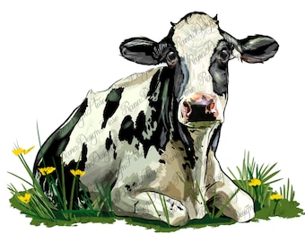 Holstein cow sitting png ssublimation design download, cow design png, hand drawn cow png, Holstein png, farm animal png, sublimate download