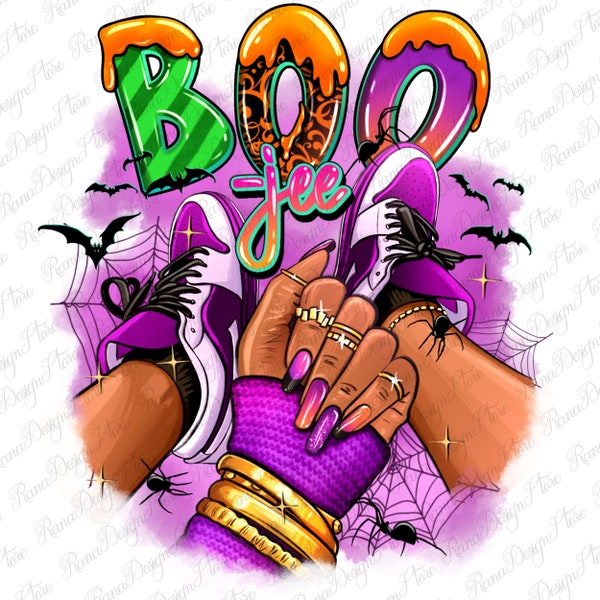 Boo-jee Halloween afro sneakers png sublimation design download, afro woman png, Happy Halloween png, Halloween png, designs download