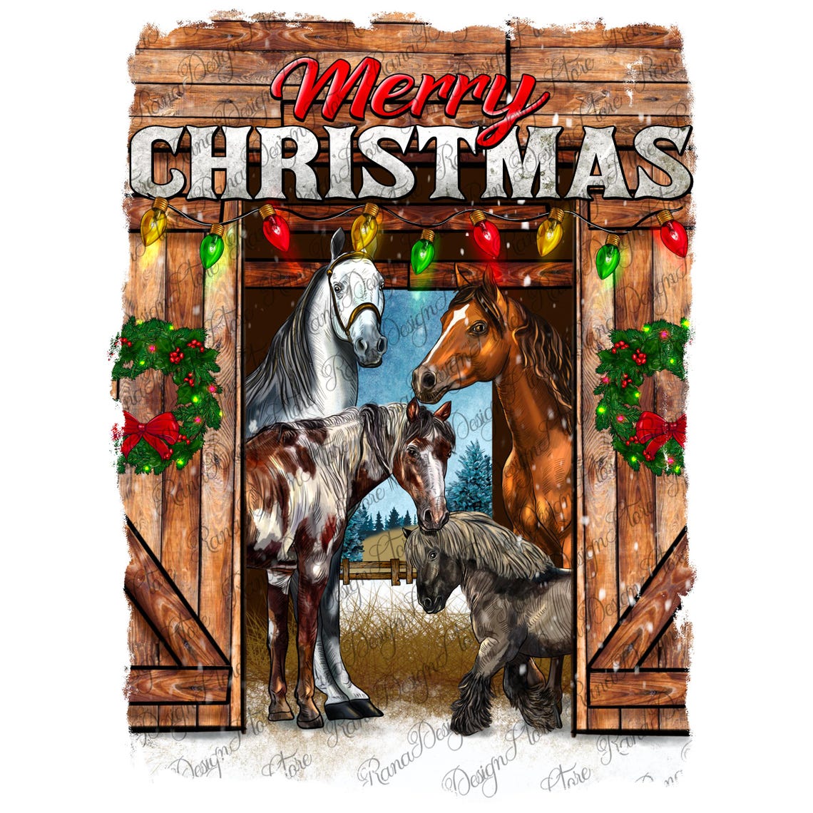 Merry Christmas Horse Farm Png Sublimation Design Download, Christmas ...