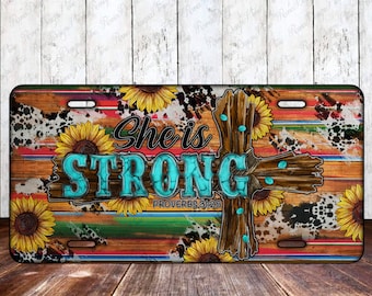 Western Cross She Is Strong Licence Plate Sublimation Design, Western Cross Lisence Plate, Serape License Plate Digital Download