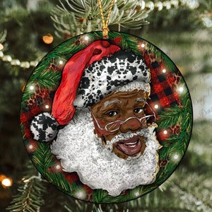 African American Santa Christmas Ornament, African Santa Christmas Ornament Png, Santa Png, Round Christmas Ornament, Sublimation Design