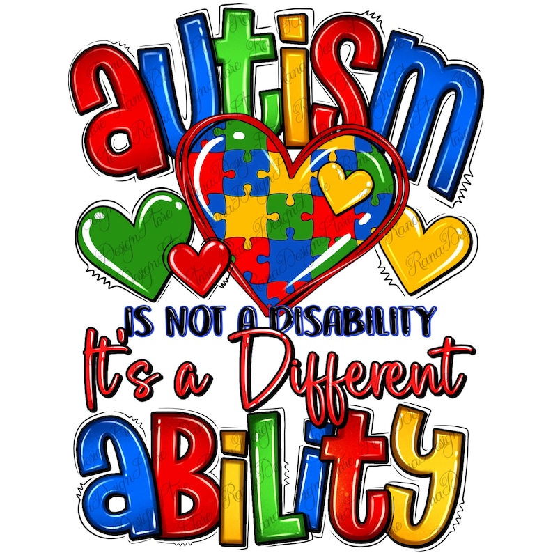 Puede incluir: Dise&ntilde;o gr&aacute;fico colorido con la palabra "autismo" en letras grandes, un coraz&oacute;n hecho de piezas de rompecabezas y el texto "no es una discapacidad es una habilidad diferente".